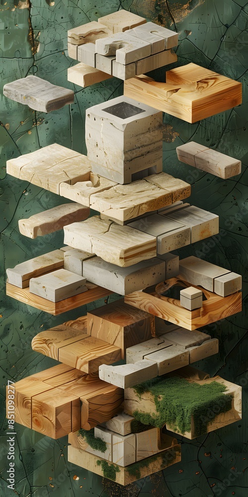 Abstract Composition of Wood and Stone Abstract Composition of Wood and Stone