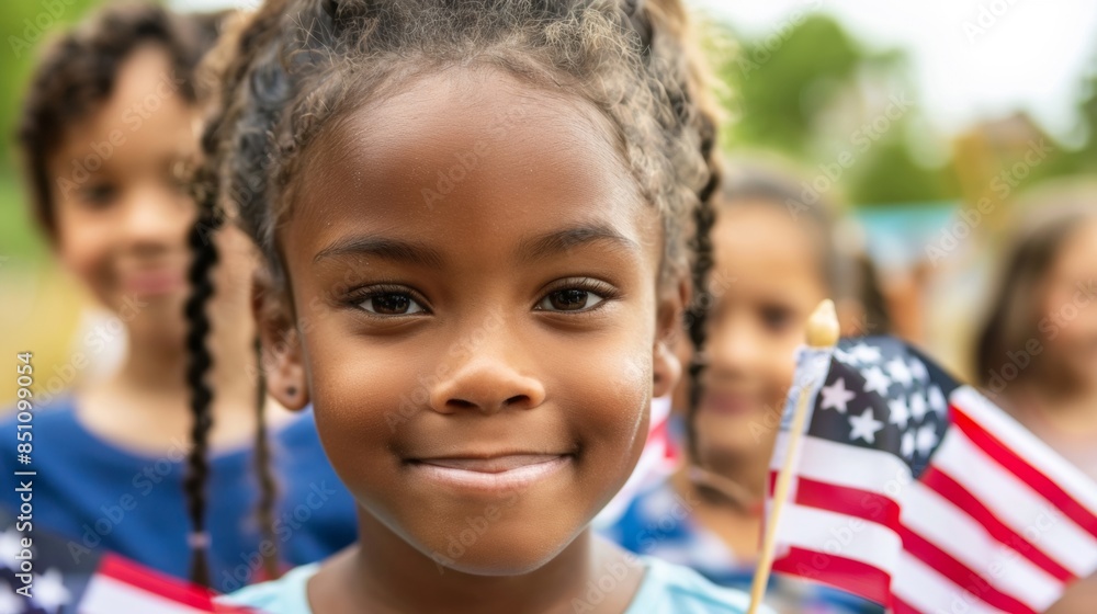 diverse kids holding small American flags for Fourth of July celebration - patriotism - childhood joy - national unity