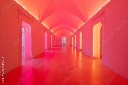 liminal space pink hallway endless corridor © Adobe Contributor