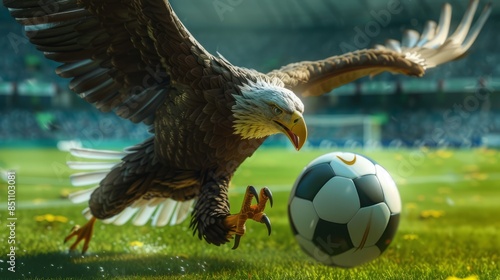 Wallpaper Mural An eagle is flying down to grab the ball on the green soccer field. Torontodigital.ca
