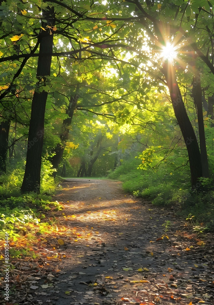 Obraz premium The sun shines through the trees in the forest