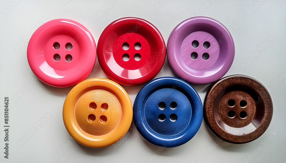 Six Colorful Plastic Buttons on White Background Six Colorful Plastic Buttons on White Background
