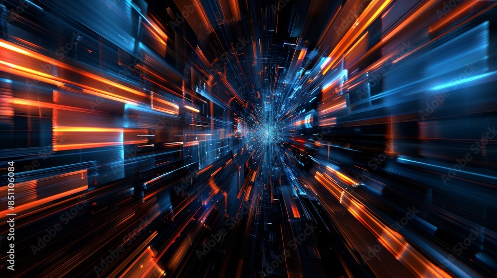 Obraz premium abstract background, Digital burst of speed with dynamic blue and orange light streaks