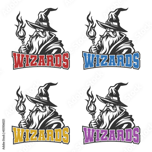 Wizards Illustration Clip Art Design Shape. Mascot Silhouette Icon Vector.