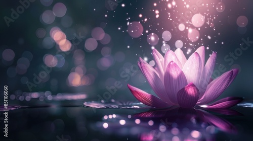 Lotus pink light purple floating light sparkle. AI generative photo