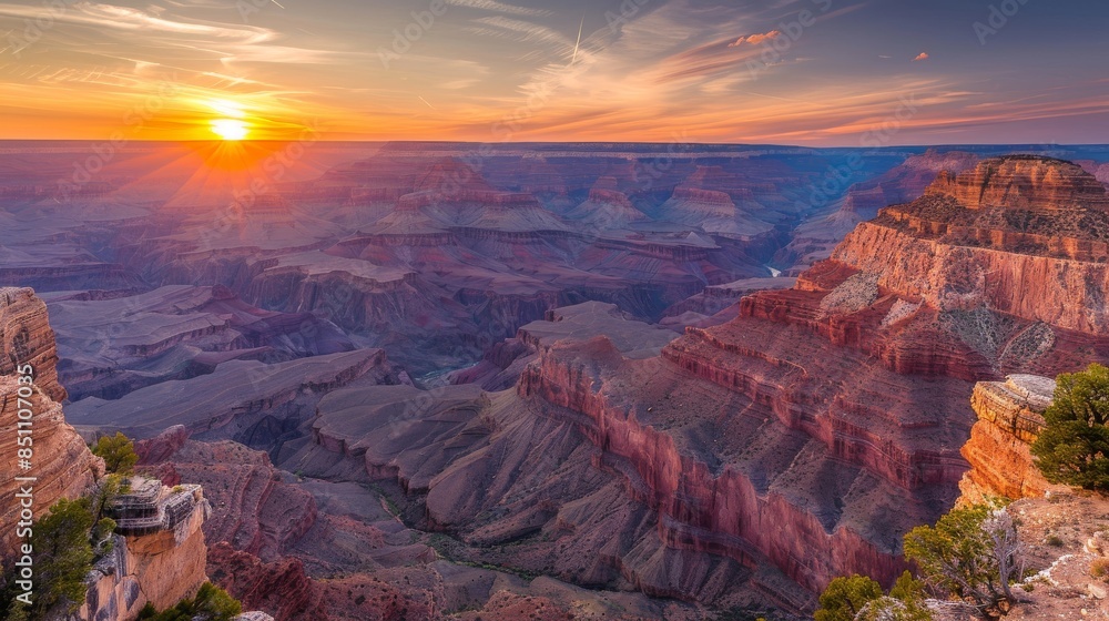 Grand Canyon at sunset with warm hues and textured landscape Grand Canyon at sunset with warm hues and textured landscape