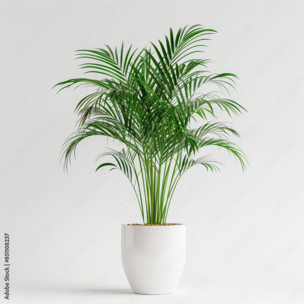 Tall areca palm in a white minimalist pot isolated on a solid white background Tall areca palm in a white minimalist pot isolated on a solid white background