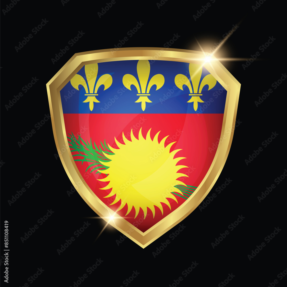 Guadeloupe Flag Golden Shield Logo Guadeloupe Flag Golden Shield Logo