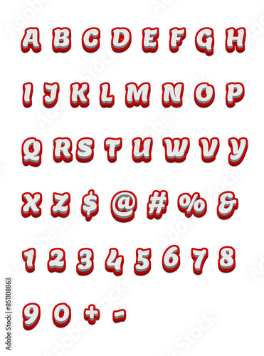 WHITE AND RED ALPHABET STYLE ISOLATED PNG TRANSPARENT BACKGROUND