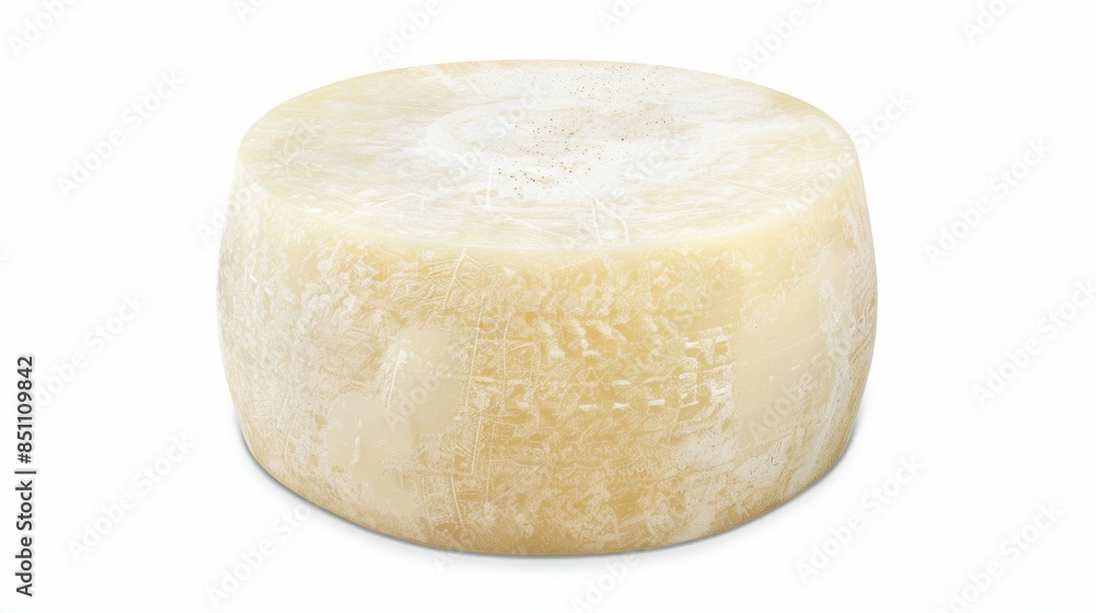 A white cheese wheel with a white rind A white cheese wheel with a white rind