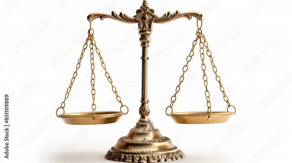 A gold scale with two chains hanging from it A gold scale with two chains hanging from it