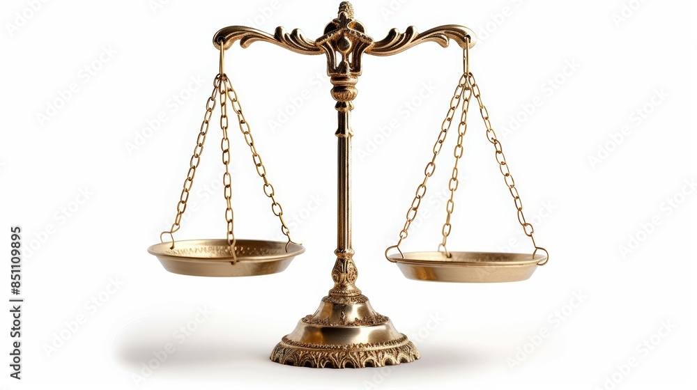 A gold scale with two chains hanging from it A gold scale with two chains hanging from it