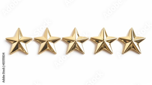 Five gold stars are lined up in a row photo