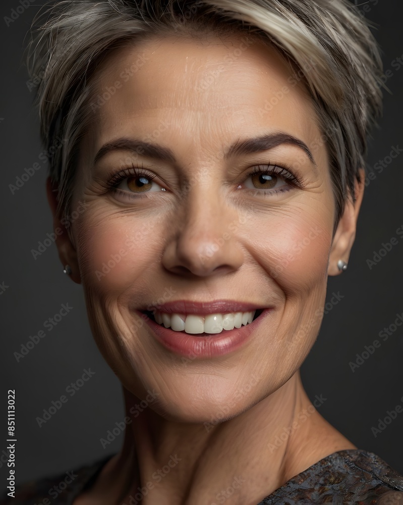 Portrait of a beautiful middle age woman, smiling, front view. Portrait of a beautiful middle age woman, smiling, front view.