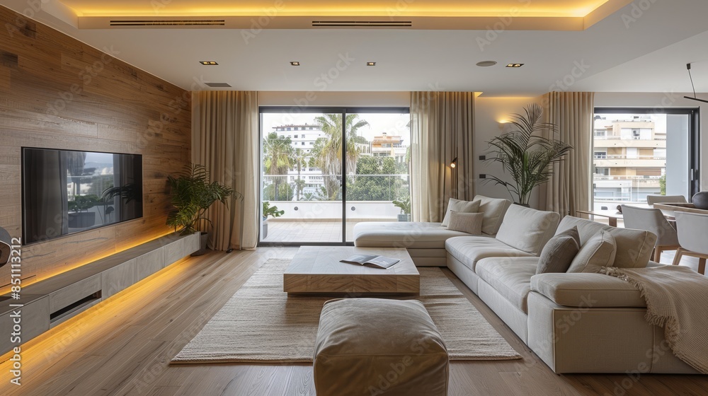 Fototapeta premium Modern living room, Interior design, Minimalist style, Spacious, Natural light