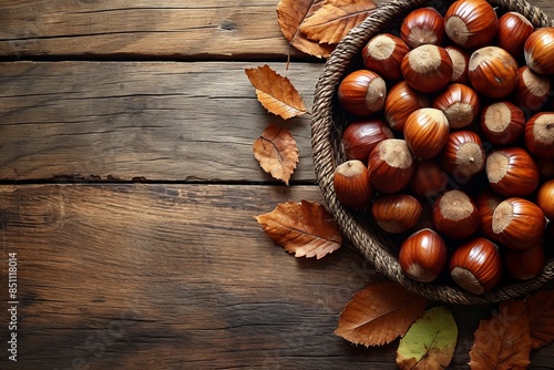  Autumn, Nuts, Fall leaves, Wooden background, Food photography, Healthy snacks, Brown nuts