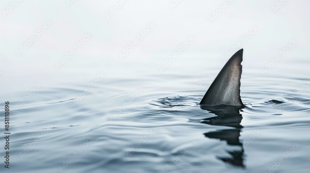 Fototapeta premium Shark fin on white with ripples