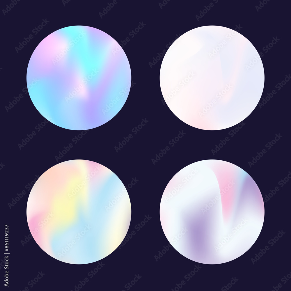 Holographic abstract backgrounds set. Gradient hologram. Plastic holographic backdrop. Minimalistic 90s, 80s retro style graphic template for flyer, poster, banner, mobile app. Holographic abstract backgrounds set. Gradient hologram. Plastic holographic backdrop. Minimalistic 90s, 80s retro style graphic template for flyer, poster, banner, mobile app.