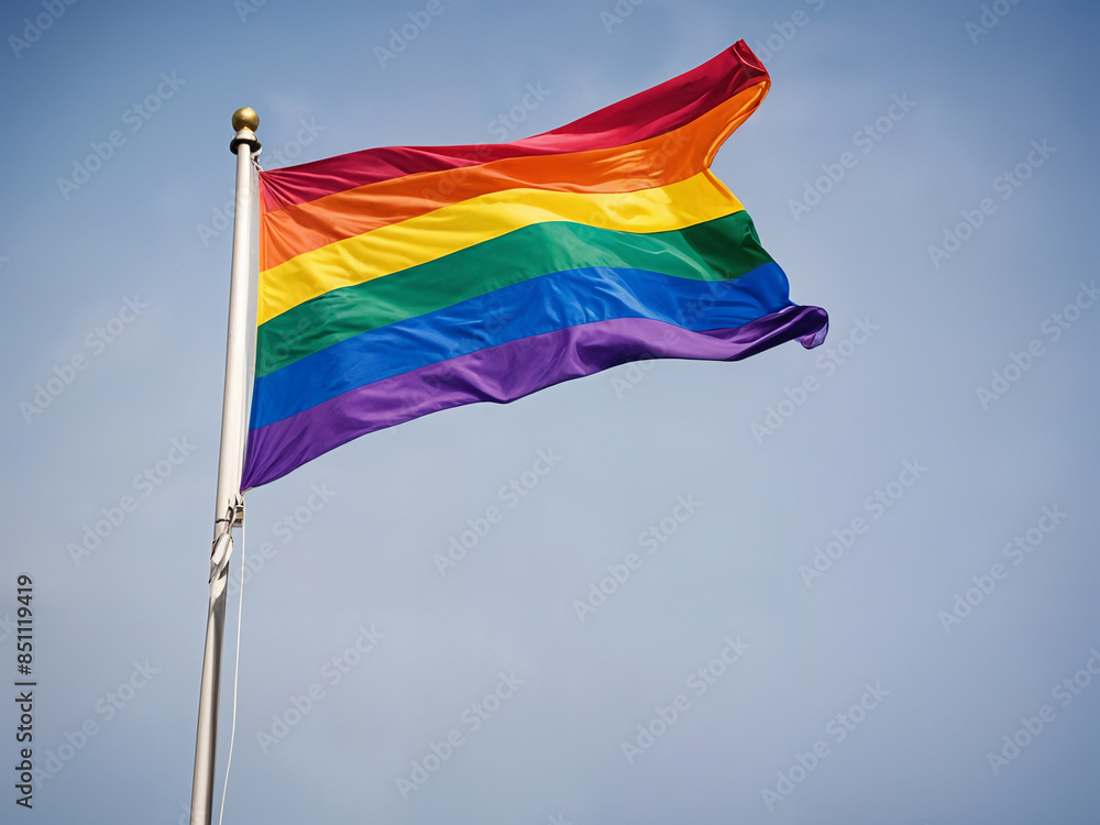 Rainbow flag waving in the sky - generated by ai Rainbow flag waving in the sky - generated by ai