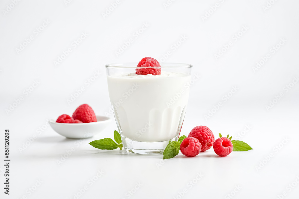 Yogurt with Raspberries in a Glass Yogurt with Raspberries in a Glass
