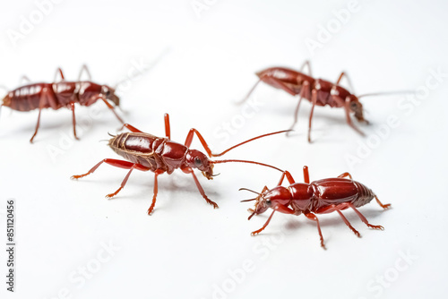 Four Red Beetles On White Background