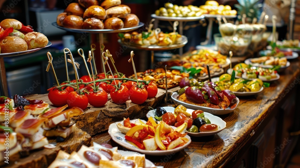 Tapas and pinchos in a tapas bar in Spain Tapas and pinchos in a tapas bar in Spain