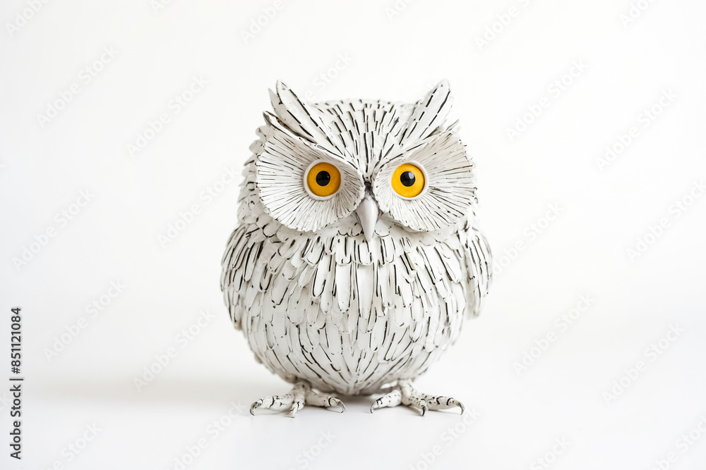 White owl sculpture with yellow eyes White owl sculpture with yellow eyes