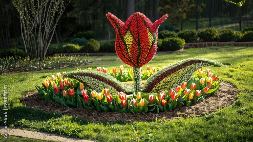 Tulip flower bed in the shape of a tulip. Tulip flower bed in the shape of a tulip.