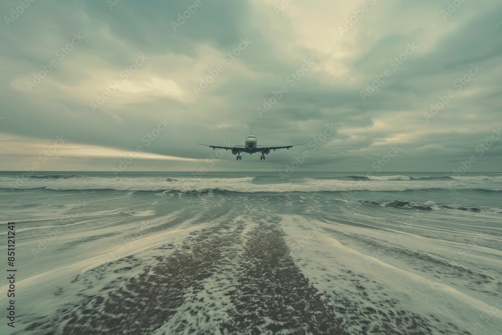 Airplane with clouds and sea background. Airplane with clouds and sea background.