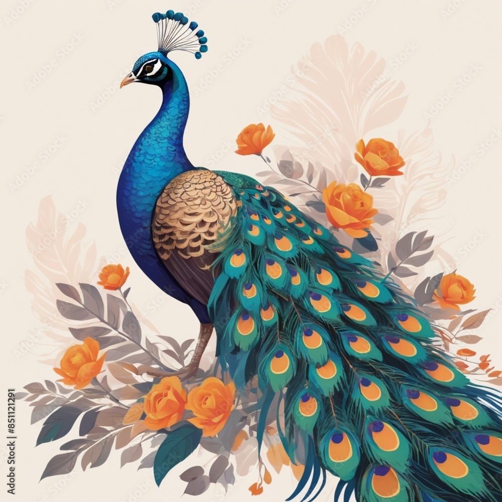 Fototapeta premium peacock with feathers illustration