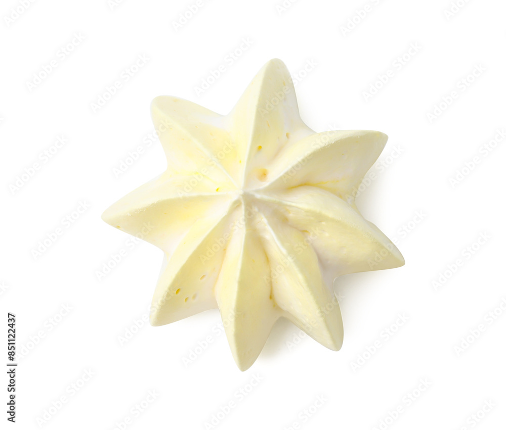 One delicious meringue cookie isolated on white, top view One delicious meringue cookie isolated on white, top view