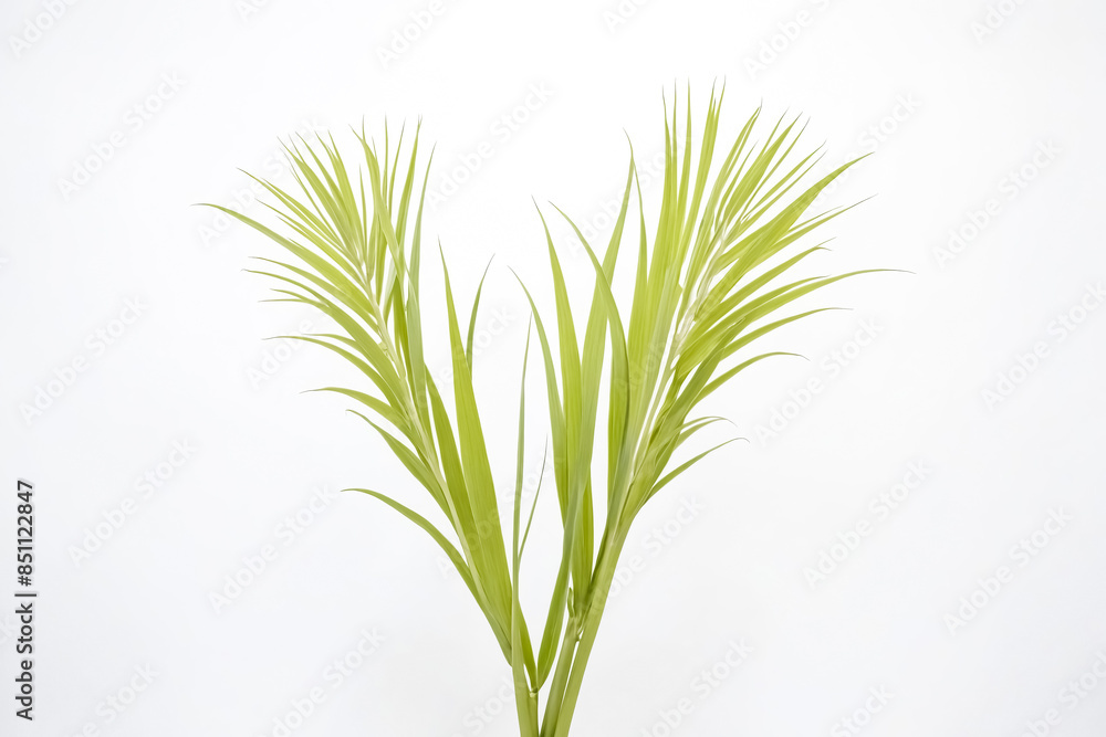 Green Plant Stem with Leaves on White Background
