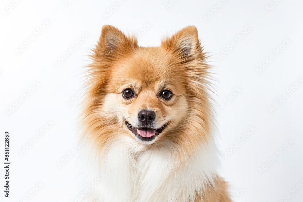 Small orange dog with white chest looking at camera Small orange dog with white chest looking at camera