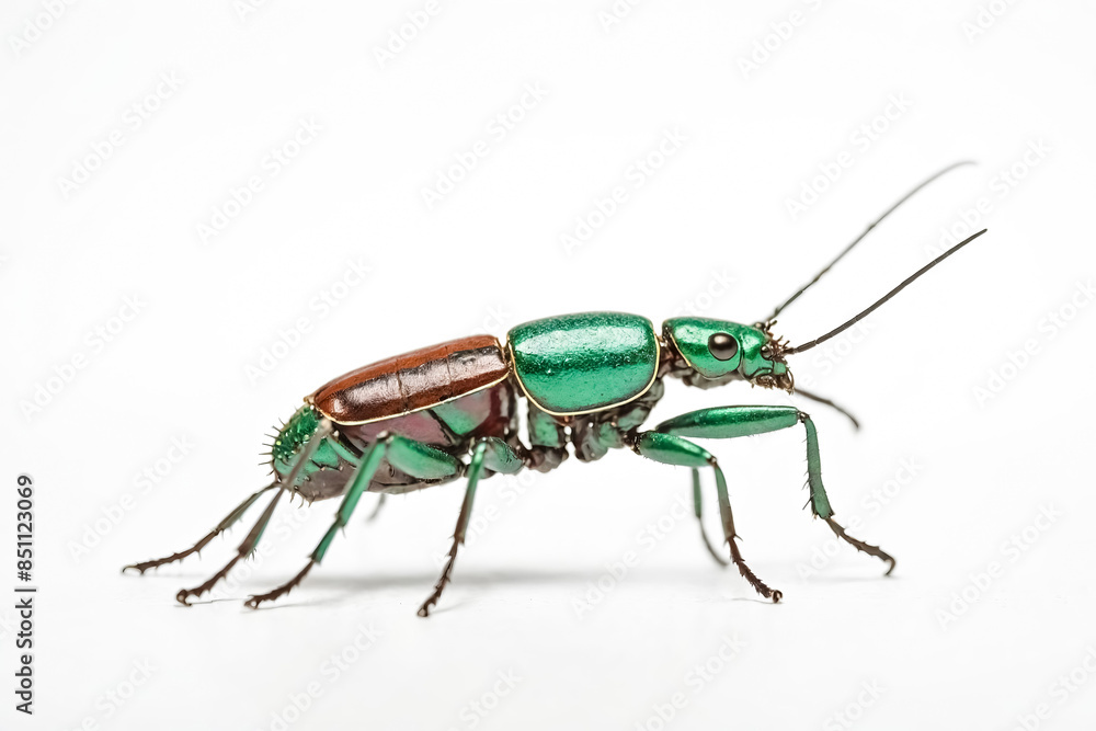 Fototapeta premium Metallic Green Beetle on White Background