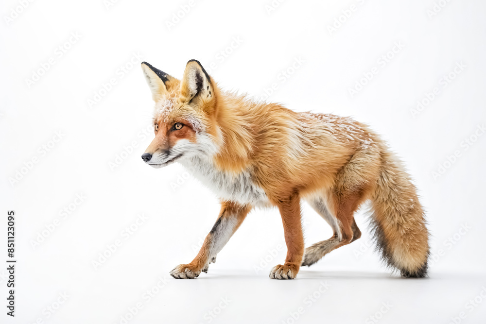 Obraz premium Red Fox Walking on White Background