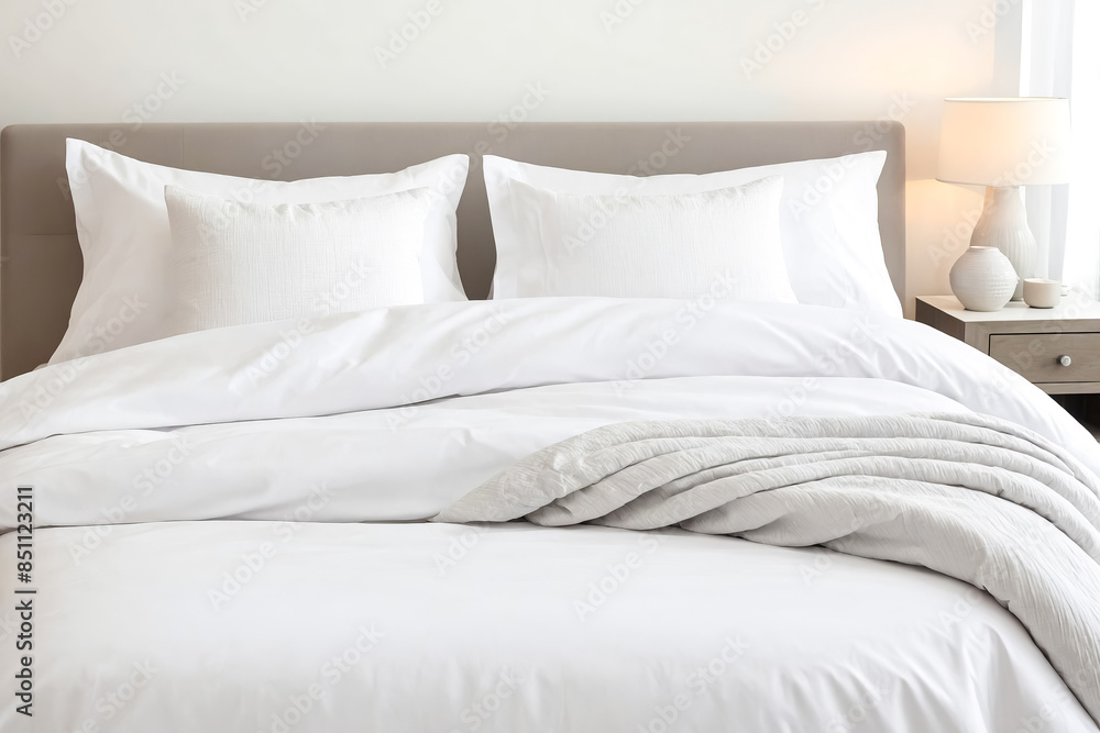 White Bed with Plush Pillows and Blanket White Bed with Plush Pillows and Blanket