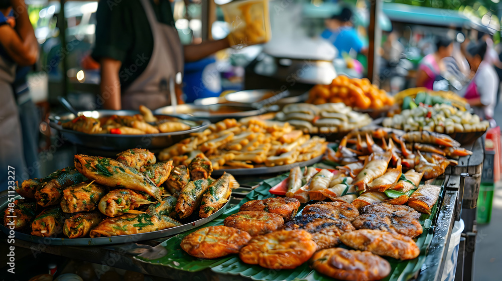 Obraz premium A food stall selling hot and spicy Thai fish cakes