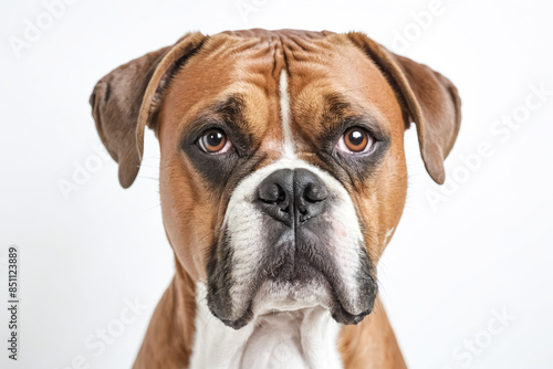 Close-up Portrait of a Boxer Dog with Serious Expression