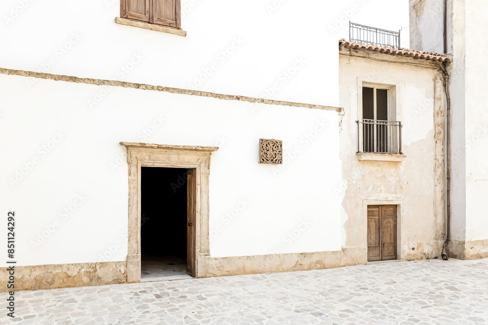 White Wall with Open Door and Stone Floor White Wall with Open Door and Stone Floor