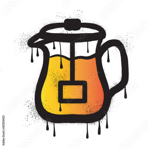 Glass teapot graffiti with black spray paint	
