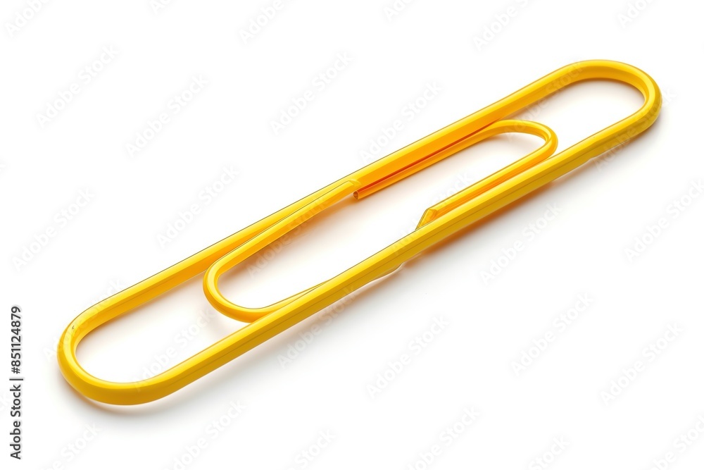 A yellow paperclip isolated on a white background. A yellow paperclip isolated on a white background.