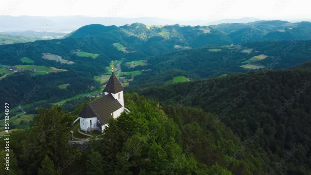 Church Saint Lawrence at the top of Mount Polhov Gradec aka Mount Saint Lawrence Hill in the Polhov Gradec. Church Saint Lawrence at the top of Mount Polhov Gradec aka Mount Saint Lawrence Hill in the Polhov Gradec.