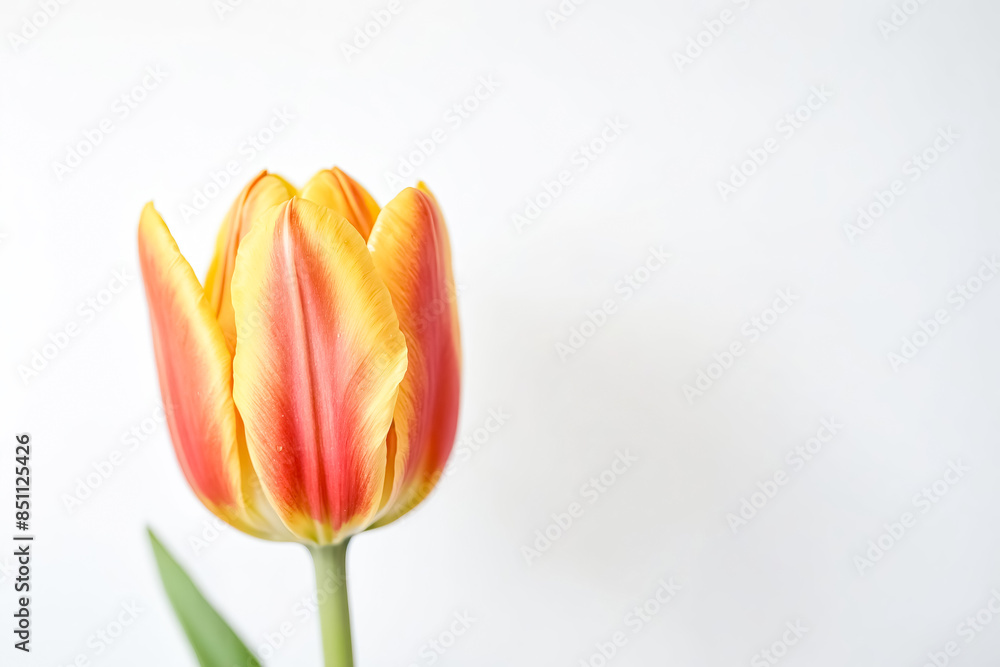 Single Yellow and Red Tulip on White Background Single Yellow and Red Tulip on White Background