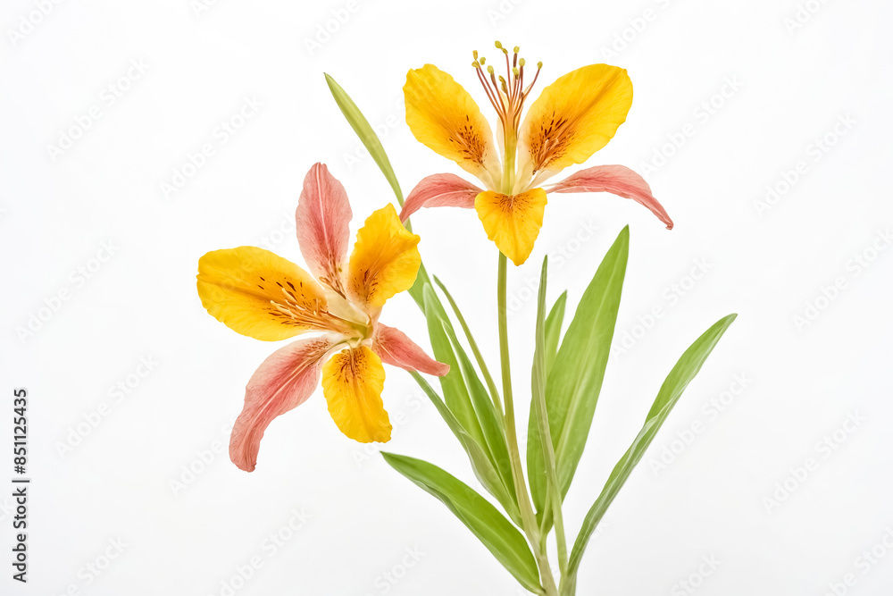 Obraz premium Yellow and pink lilies isolated on white background