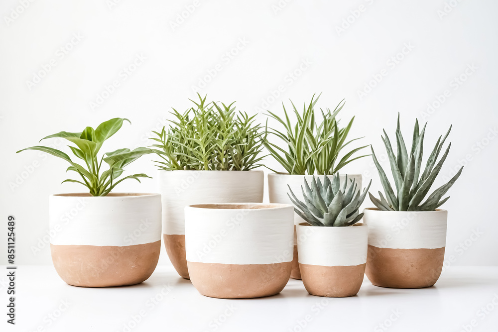 Fototapeta premium Succulents in white and terracotta pots