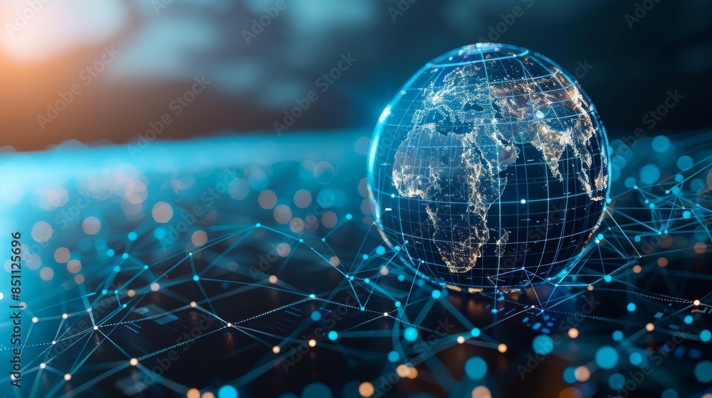 An illustration of global communication and the earth surrounded by cyberspace. An illustration of global communication and the earth surrounded by cyberspace.