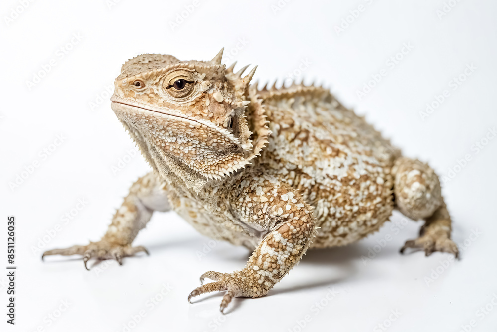 Close-up of a horned lizard on a white background Close-up of a horned lizard on a white background