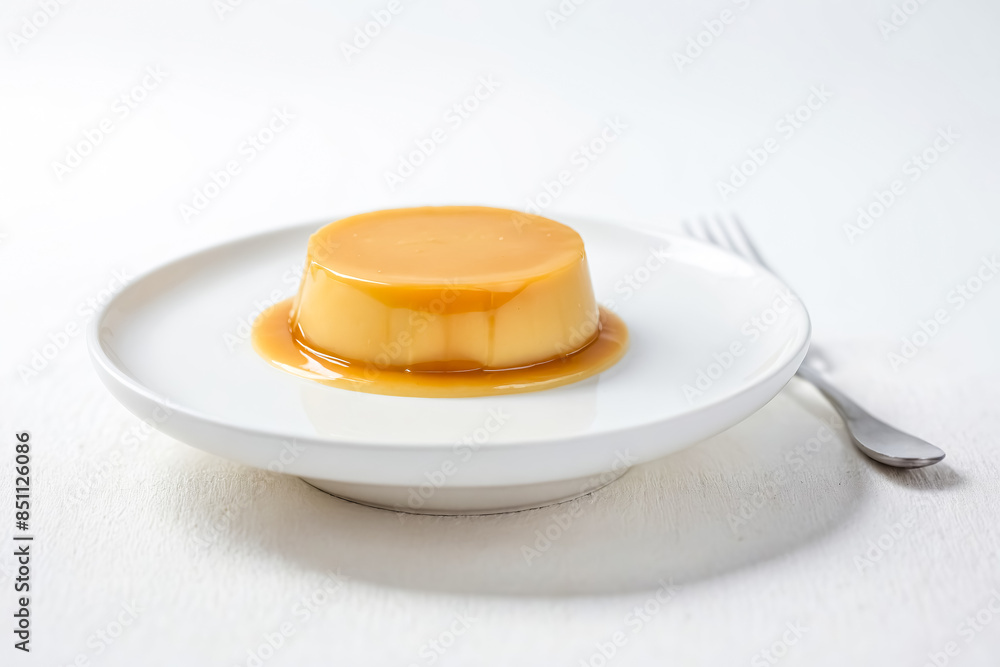 Caramel Flan on White Plate Caramel Flan on White Plate