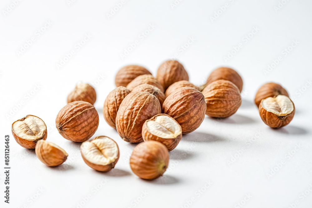 Close-up of Hazelnuts on White Background Close-up of Hazelnuts on White Background