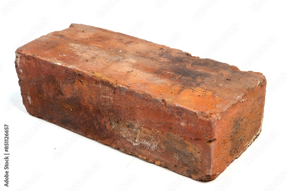 Single red brick isolated on white background.